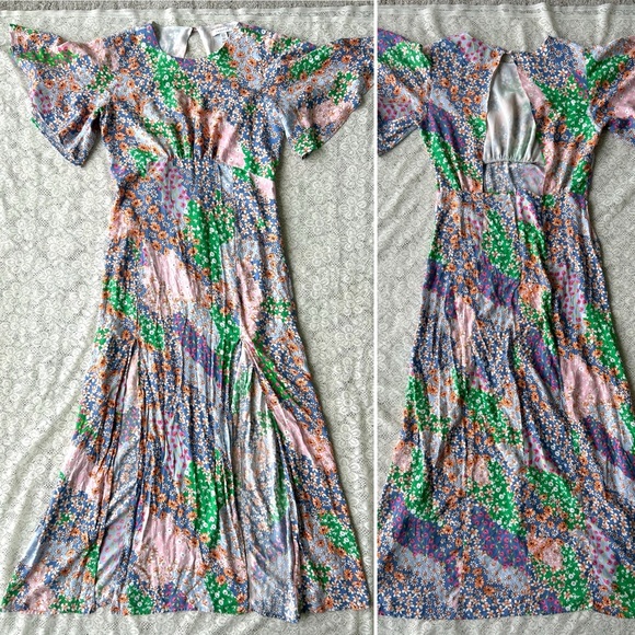 Topshop Dresses & Skirts - Topshop Austin floral print angel sleeve midi dress size 8 cut out